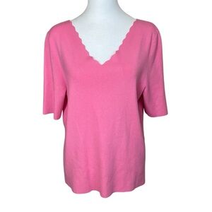 Talbots Scalloped V-Neck Sweater Pink Pullover Knit Extra Large Petite Feminine